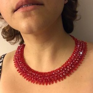 New handmade red necklace beaded crystal glass